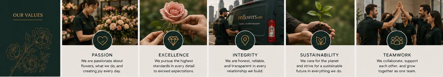 Our values: passion, excellence, integrity, sustainability, teamwork