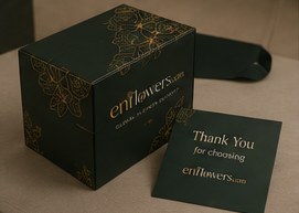 An enflowers gift box with a thank-you card