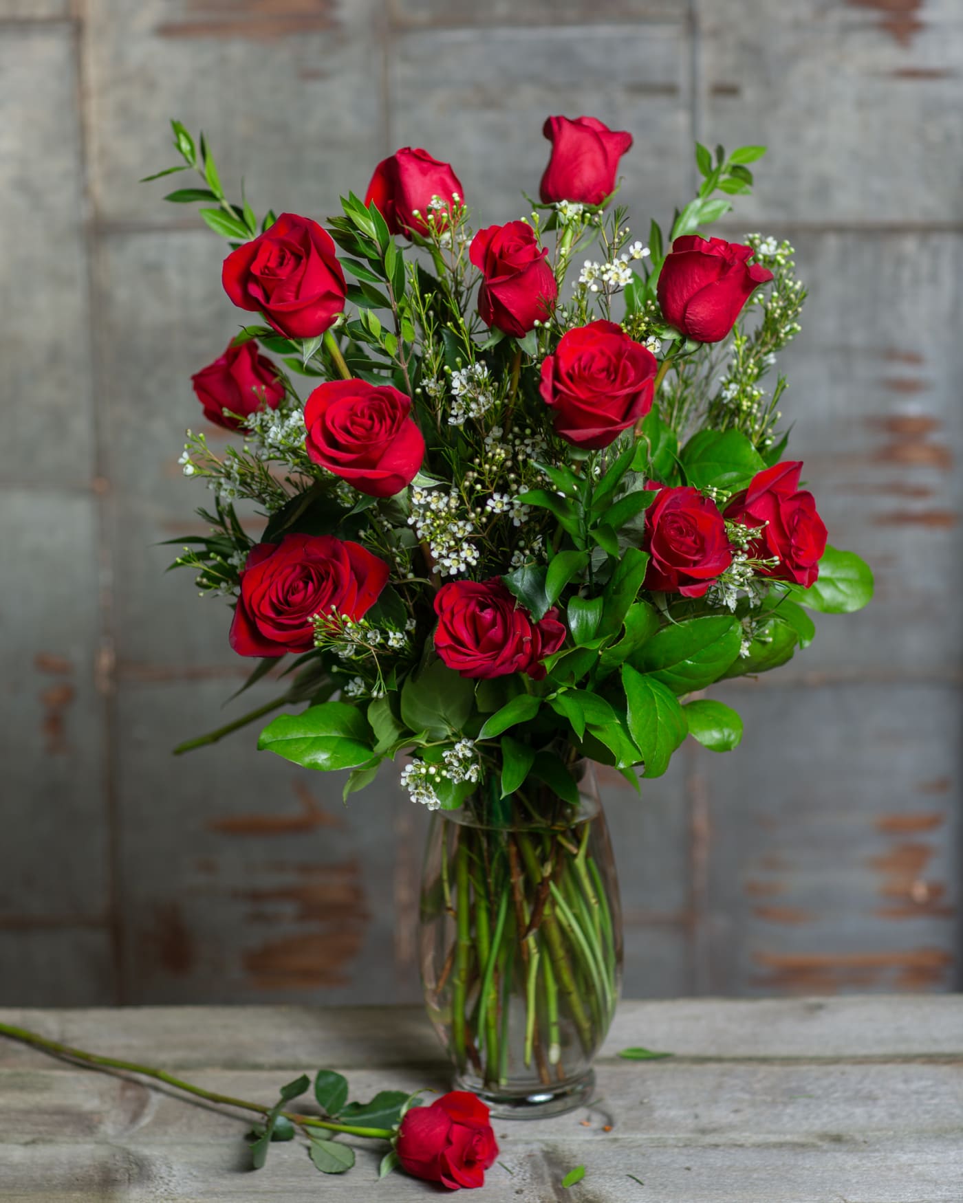 Dozen Red Roses with Vase