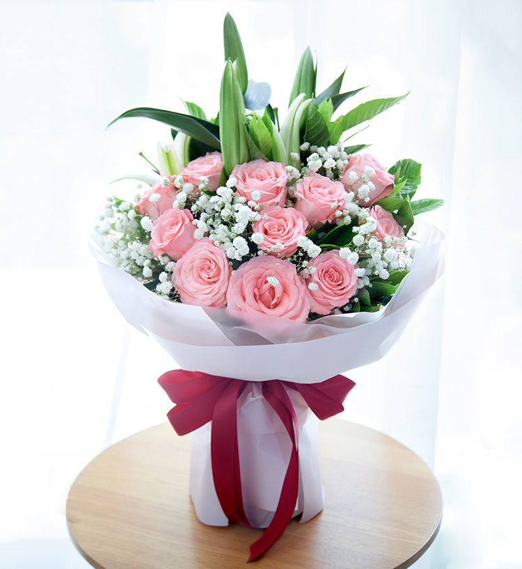 One Diana Pink Roses Bouquet — alternate view
