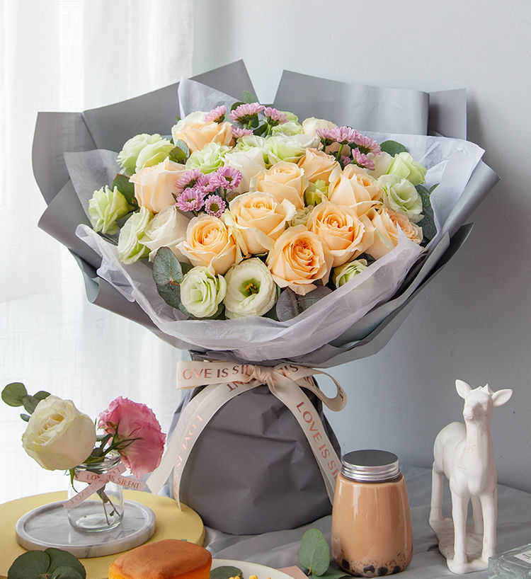 Five Champagne Roses & Eucalyptus Bouquet