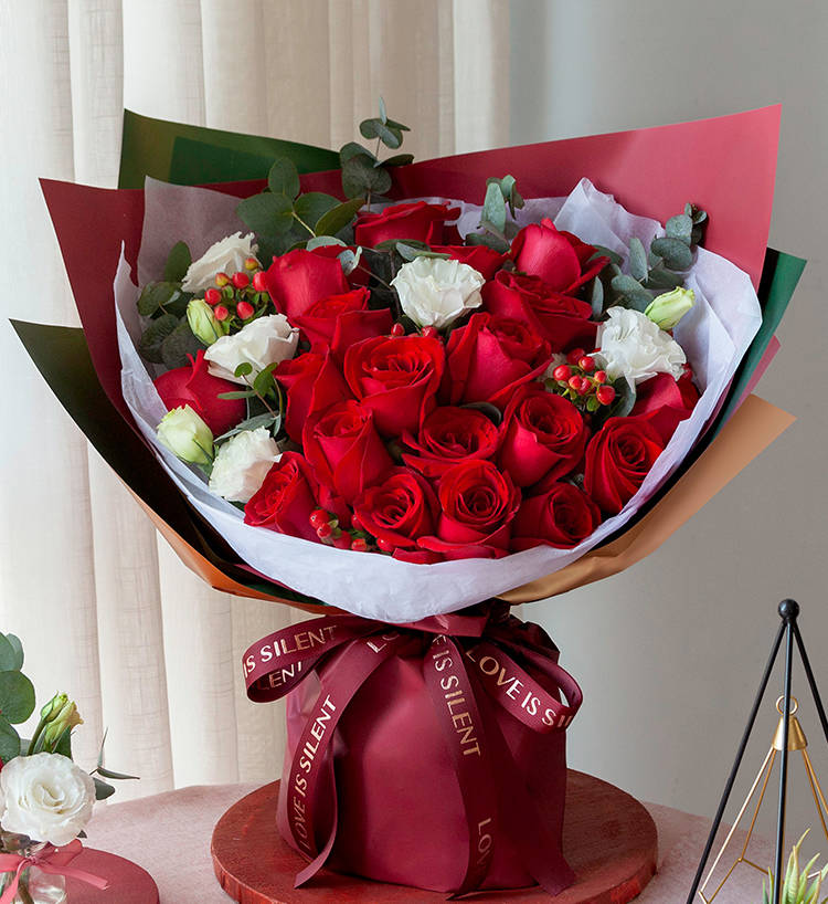 Nineteen Roses & White Lisianthus Bouquet